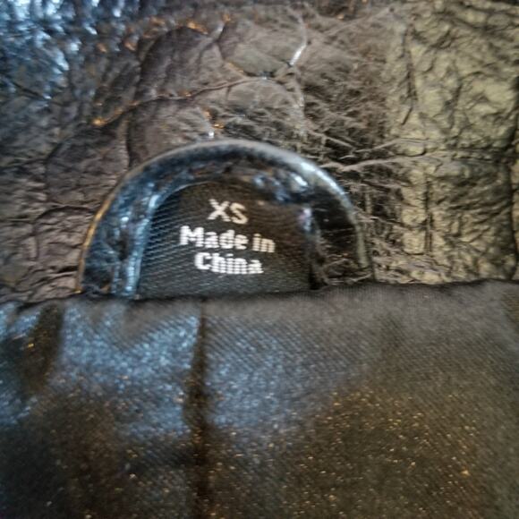 Pamela McCoy Croc Embossed Rhinestone Studded Black Leather Moto Jacket Size XS - Picture 10 of 11